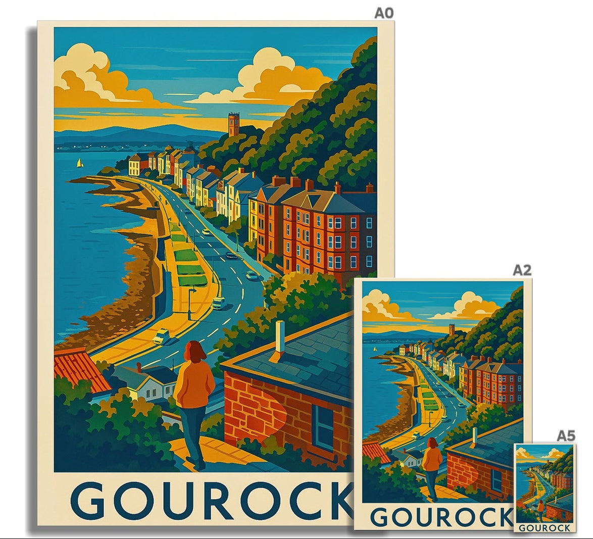 Vintage Travel Style poster of someone looking across Ashton and the esplanade in Gourock.