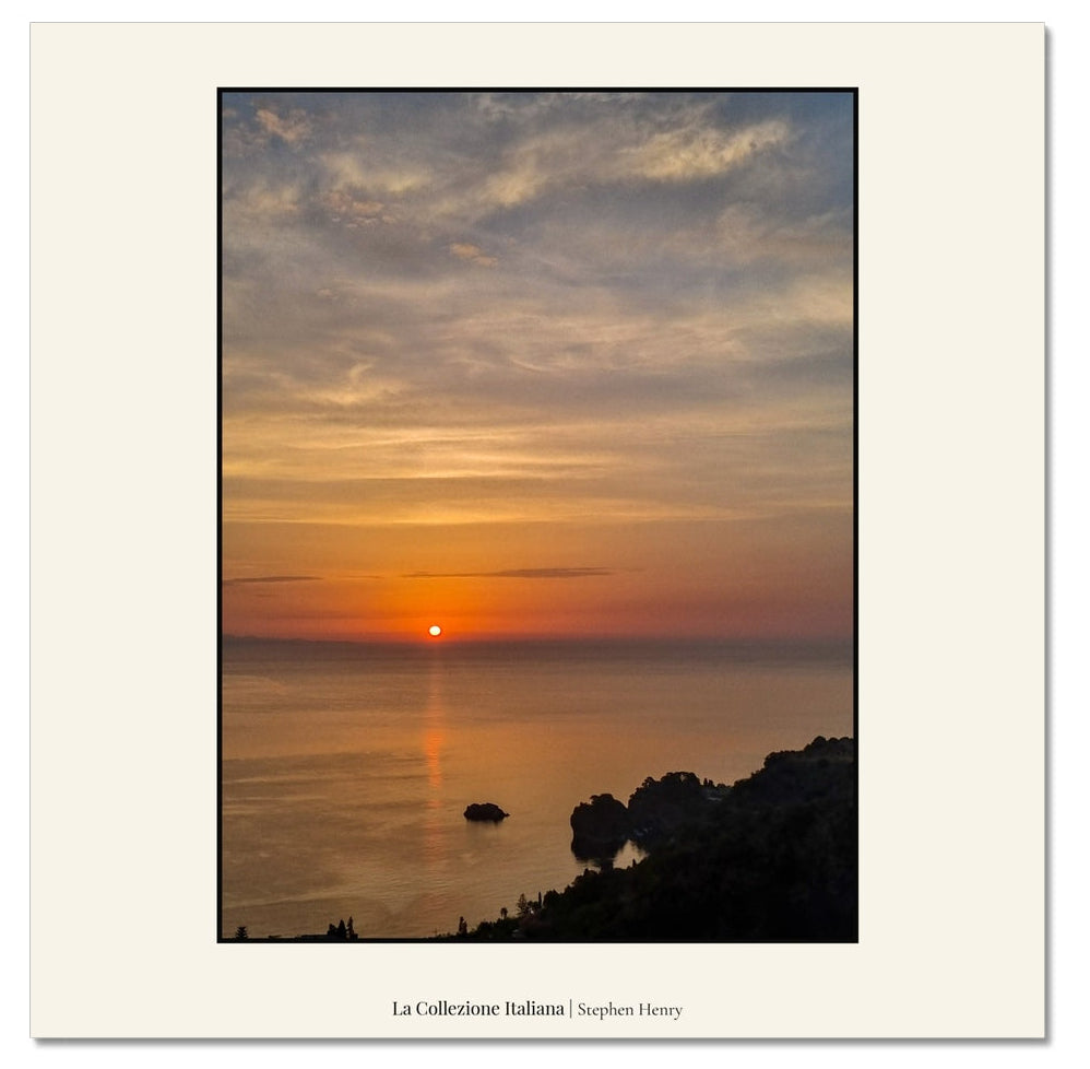 Fine art travel photograph of the Sunrise, as seen from Toarmina, Sicily, Italy, part of the La Collezione Italiana wall art collection.
