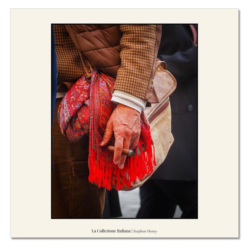 Fine art travel photograph of local smoking a cigar outside the Pantheon in Rome, Italy, part of the La Collezione Italiana wall art collection.