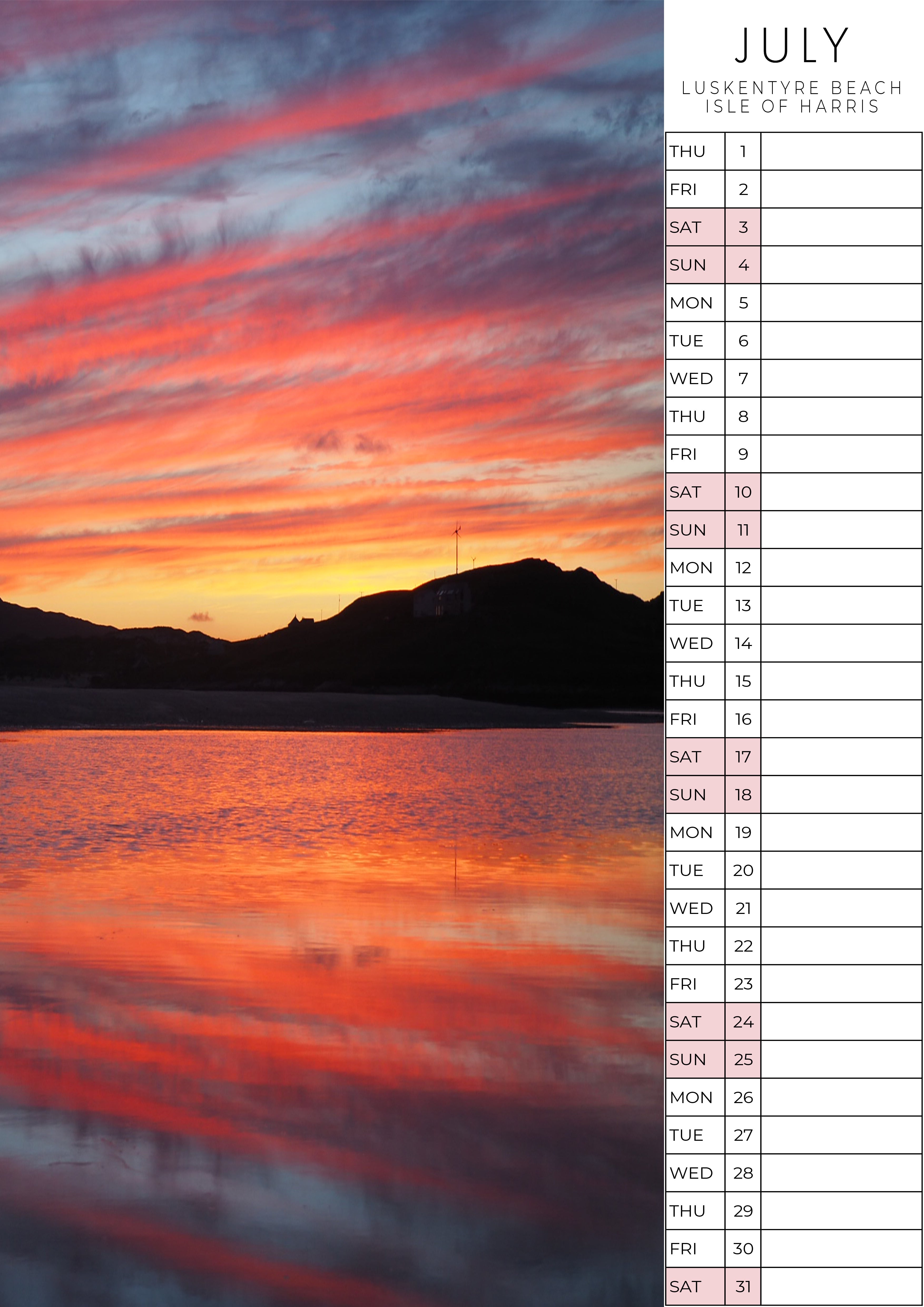 Scotland in Frame 2027 Scottish wall calendar - featuring the month of July artwork.