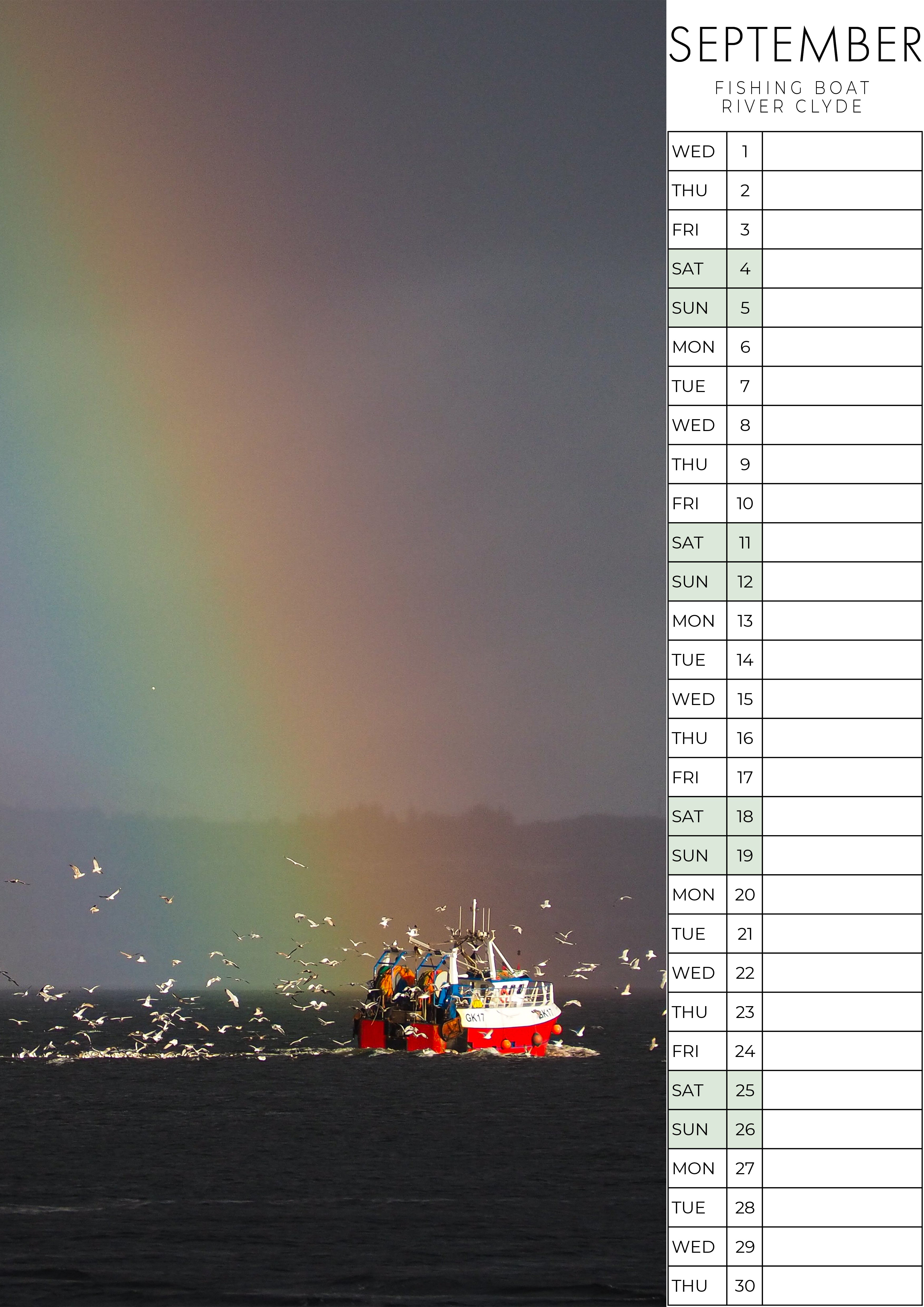 Scotland in Frame 2027 Scottish wall calendar - featuring the month of September artwork.