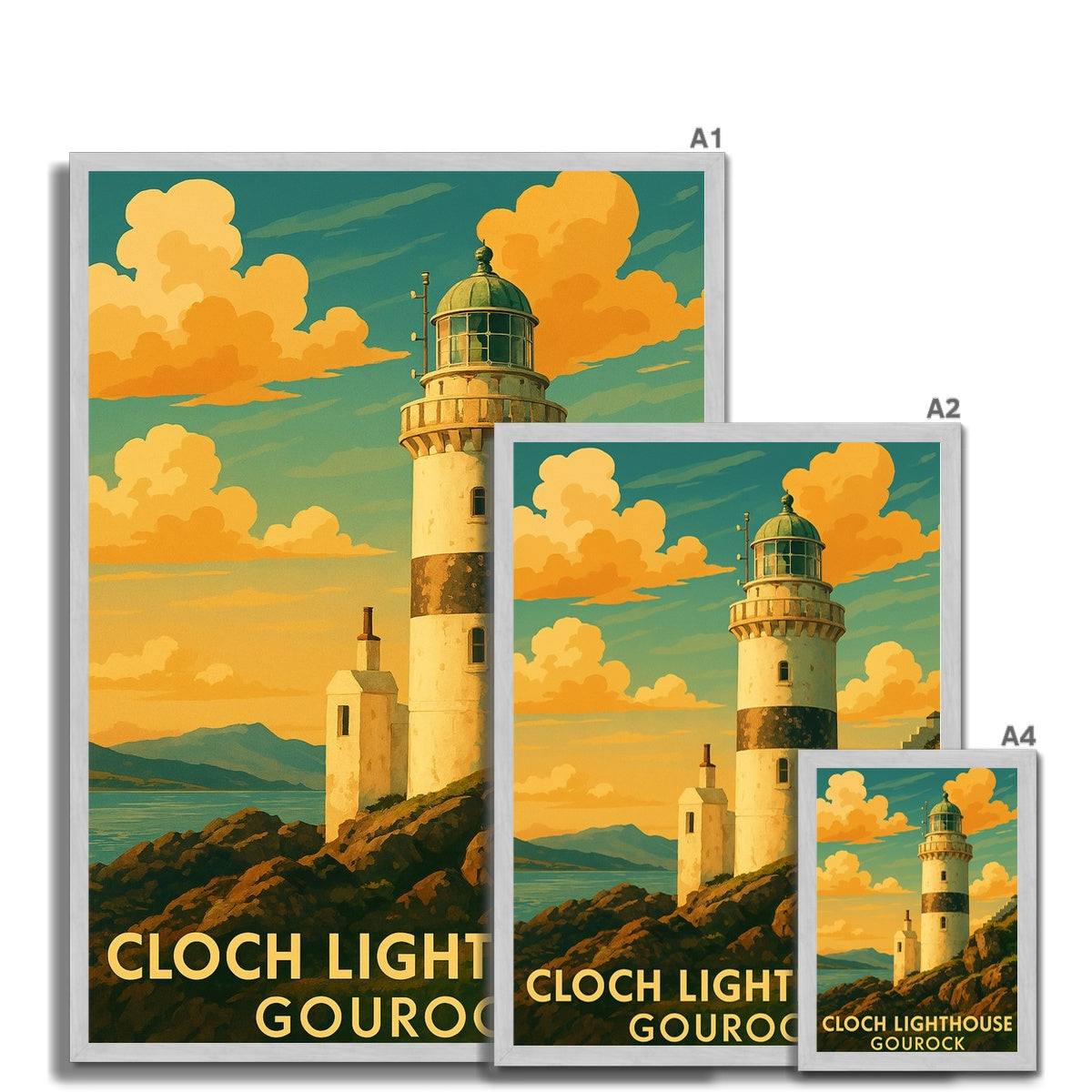 Cloch Lighthouse Gourock Antique Vintage Retro Framed Art Print