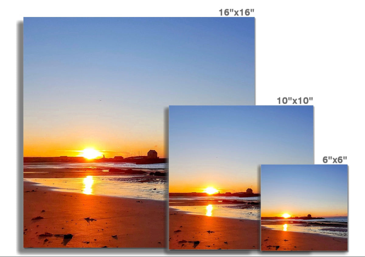 Coastal beach at Ellie, Fife, with early dawn light reflecting on wet sand and shallow water, photographed as part of a four-image panoramic shoreline series.